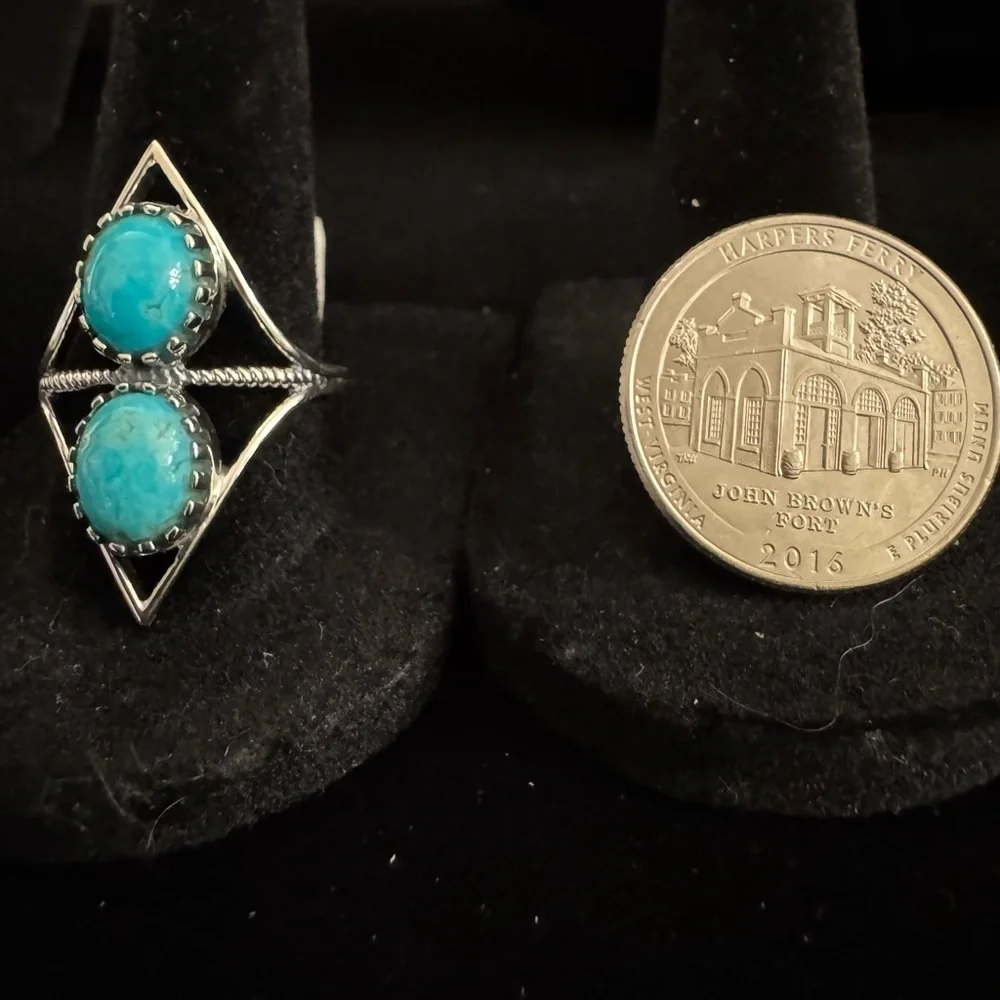 Sterling Silver Double genuine king man Turquoise Ring‎